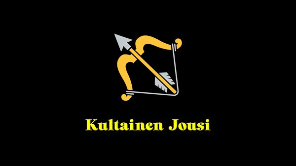 Pohjois-Savon vaakunan kultainen jousipyssy ja Kultainen Jousi -teksti mustalla pohjalla